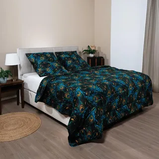 Zelesta Wonderbed Bettdecke 135x200 cm 4 Jahreszeiten - Bettwäsche winterdecke und Sommer-Bettdecke warm Duvet - Waschbare bettdecke ohne Bezug - Anti-Allergene Steppdecke (Peacock Feathers)
