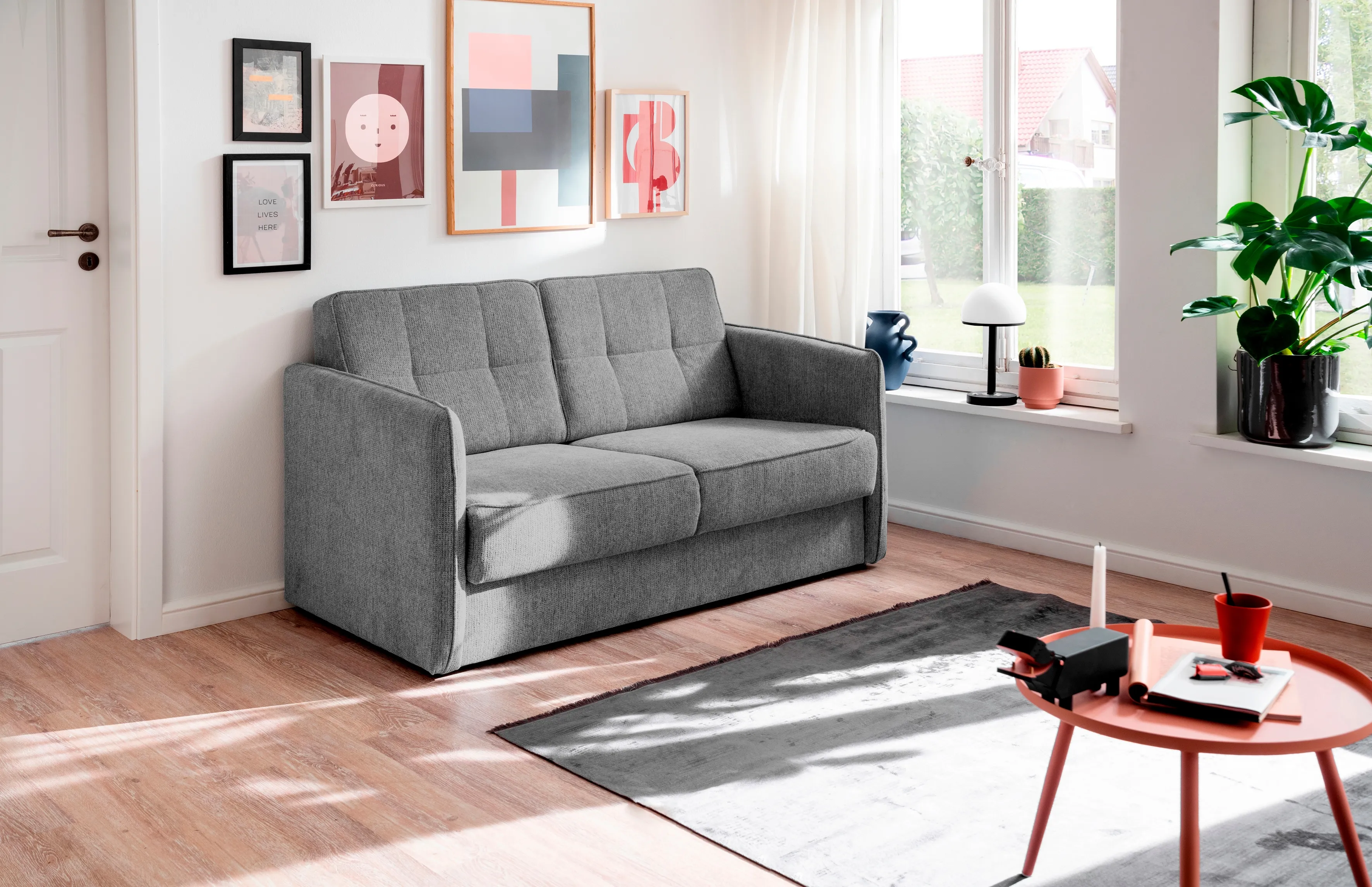 Schlafsofa INOSIGN "Milano" Sofas Gr. B/H/T: 147 cm x 89 cm x 87 cm, Struktur, 2-Sitzer mit zwei einzeln ausziehbaren Liegefunktionen, grau Einzelsofas zwei einzeln ausziehbare Liegefunktionen