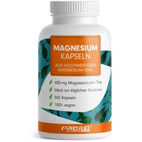 Magnesium Kapseln 365x (1 Jahr) - 668mg Magnesium-Oxid, davon 400mg Magnesium pro Kapsel - sehr hoher Magnesium-Gehalt (60%) - Magnesium optimal hochdosiert - Laborgeprüft mit Zertifikat - 100% vegan