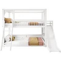 OKWISH Etagenbett Hochbett (Holzbett 90*200 mit Lattenrost, Kinder-Etagenbett mit Regalen mit Rutsche, ohne Matratze)