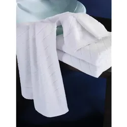 Handtuch/Badetuch Weiss 100% Baumwolle Diagonalstreifen breit 70 x 140 cm