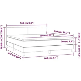 vidaXL Boxspringbett mit Matratze Hellgrau 160x200 cm Stoff