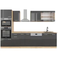 Vicco Küchenzeile R-Line 300 cm anthrazit hochglanz/goldkraft eiche