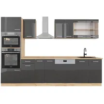 Vicco Küchenzeile R-Line 300 cm anthrazit hochglanz/goldkraft eiche