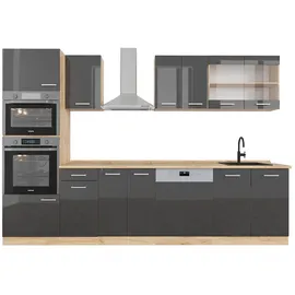 Vicco Küchenzeile R-Line 300 cm anthrazit hochglanz/goldkraft eiche