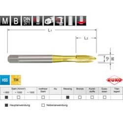 RUKO Maschinengewindebohrer M DIN 376 HSS-TiN, Form B, M 12