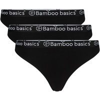 Bamboo basics Damen String 3er Pack - Logo-Bund, atmungsaktiv, Single Jersey Schwarz L