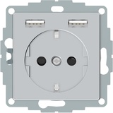 Merten System M Schuko-Steckdosen-Einsatz mit USB Ladegerät aluminium MEG2366-0460