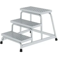 PROREGAL Arbeitspodest starr | 3 Stufen | Aluminium-Lochblech | Rutschfeste Kunststoffschuhe
