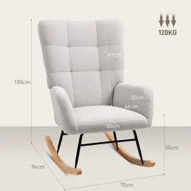 Homcom Schaukelstuhl Teddysamt-Optik 70 x 90 x 80 cm Grau mit Kissen