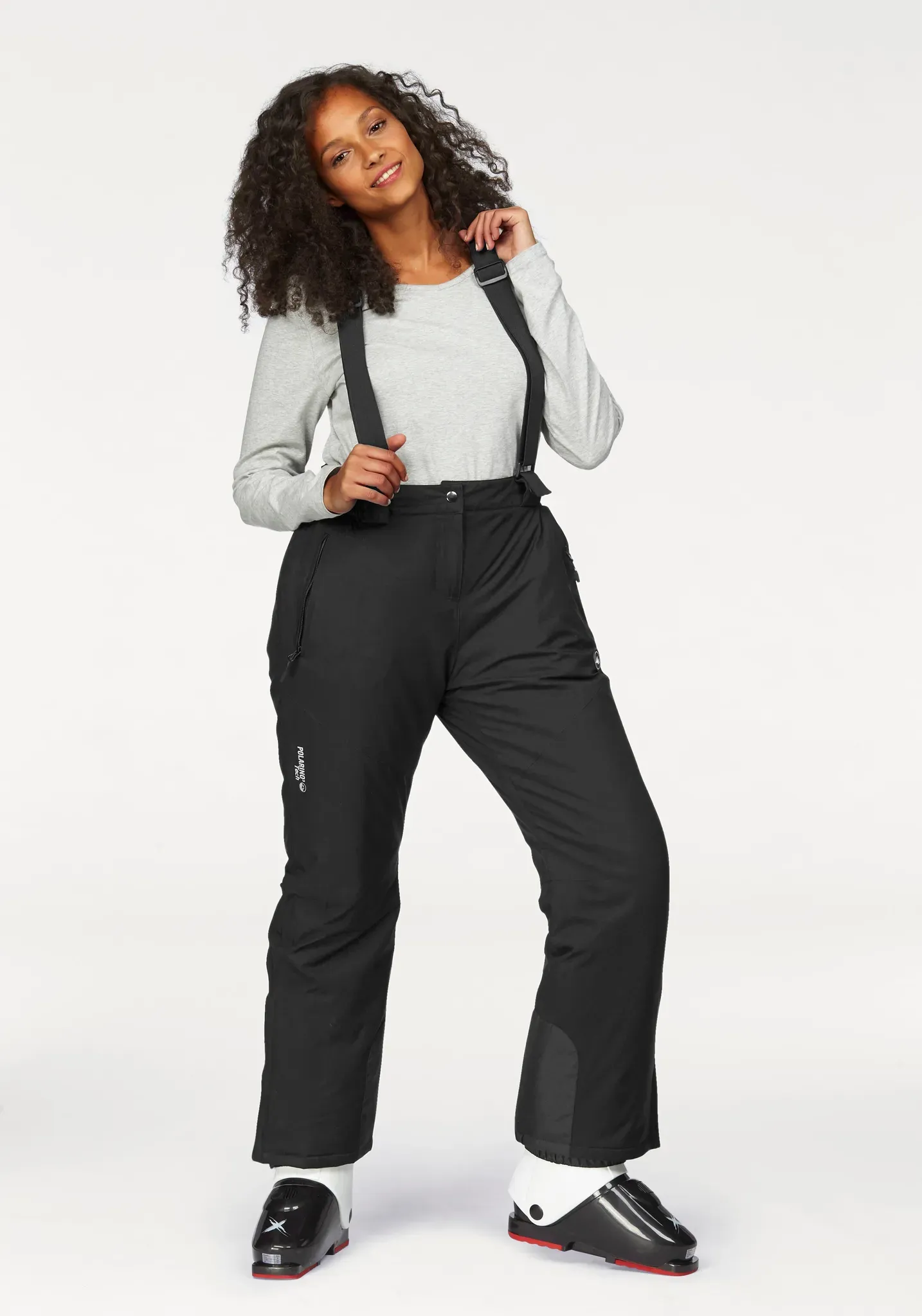 Skihose POLARINO, Damen, Gr. 46, N-Gr, schwarz (skihose aus beständigem material), Web, Obermaterial: 100% Polyester. Futter: 100% Polyester. Wattierung: 100% Polyester, lang, Hosen Skihose, mit abnehmbaren Hosenträgern