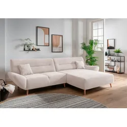 Ecksofa INOSIGN "Drago, elegant und zeitlos, komfortabel, Holzfuß, L-Form", beige (creme), B:290cm H:81cm T:166cm, 100% Polyester, Sofas, frei im Raum stellbar, inkl. 2 Zierkissen