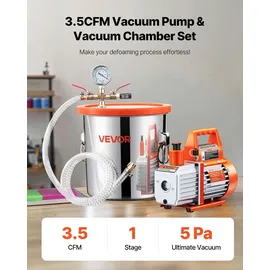 Vevor 11,36 L Vakuumkammer mit Pumpe, 99 L/min, Edelstahl, Entgasungskammer-Kit, einstufig, Deckel aus gehärtetem Glas, 1,5 m Schlauch, zur Stabilisierung von Holzentgasungs-Silikonharz
