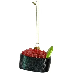 Christbaumschmuck Glas 7cm Maki Sushi Figur Handbemalt & mit Glitzer Weihnachtsbaum Anhänger Christbaumanhänger Weihnachtsbaumschmuck Deko Schwarz Rot