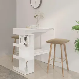 vidaXL Bartisch mit Regal 100 x 50 x 101,5 cm Hochglanz-Weiß