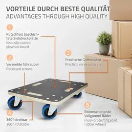 ECD Germany 2er Set Transportroller 40x60 cm bis 800 kg Siebdruckplatte, PP-Räder, Transporthilfe Umzug, Rollbrett Möbelroller Möbel-Transport Möbelhund