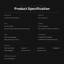 bosgame Mini-PC Intel Core i9 12900H 5,0 GHz 32 GB RAM 1 TB SSD Intel Iris Windows 11 Pro