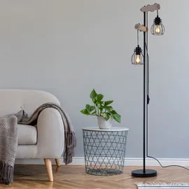 GLOBO Stehlampe Vintage Holz Stehleuchte Industrial Design Standleuchte Retro, höhenverstellbar, Fernbedienung dimmbar, 2x RGB LED 8,5W, LxBxH 38,5x23x150 cm