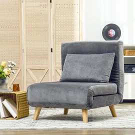 Homcom Schlafsessel, mit Bettfunktion, Lendenkissen, klappbarer Relaxsessel mit Verstellbarer Rückenlehne Liegestuhl in Samtoptik, für Wohnzimmer, Grau