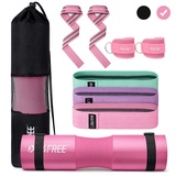 G4Free 9er Set Langhantel Polster/Nackenpolster/Barbell Pad für Kniebeugen/Hip Thrusts/Lunges/Olympic Barbell mit 2-Gym-Knöchel-Sicherheitsgurten&3-Hüft Widerstandsbänder & 2-Fitnessband