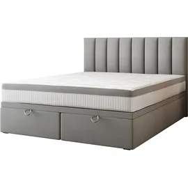 Trada Boxspringbett 180 x 200 mit Bettkasten mit Matratze Grau -