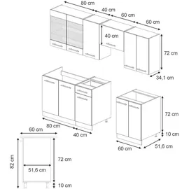 Vicco Küchenzeile Fame-Line 240 cm Dunkelblau Hochglanz/Weiß