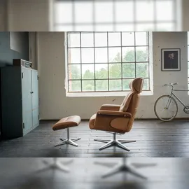 KAWOLA Sessel TOSAR Relaxsessel drehbar Leder braun mit Hocker