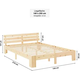 Homestyle4u Holzbett 140 x 200 cm Braun