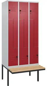 C+P Z-Spind Classic PLUS, Bank, 6 Fächer, 2120x900x815mm, 7035/3003 Verschluss Sicherheits-Drehriegel Sitzbanktyp auskragend Material Sitzfläche Buche-Hartholz