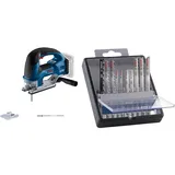 Bosch Professional 18V System Akku Stichsäge GST 18V-155 BC (mit Bügelgriff, ohne Akku/Ladegerät) + 10x PRO Hardwood and Laminate Stichsägeblatt-Set (für Hartholz, Parkett, Länge 83 mm, Zubehör)