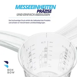 Benbow Profi-Messbecher 100x 385ml mit 12x Deckel mit vielfältiger Skalierung - Becher mit Skala Mischbecher Lackmischbecher Meßbecher Lackbecher Einwegmischbecher