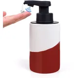 Bosilunlife Seifenspender Automatisch, 300ml Elektrischer Seifenspender mit Sensor Infrarot, No Touch Sensor Automatischer Spülmittelspender, USB Wiederaufladbar für Küchen, Bad (Weiß-Rotbraun)