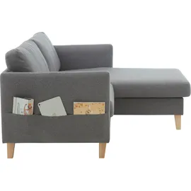 Atlantic Home Collection Ecksofa "Mailo L-Form", grau, B:204cm, ATLANTIC HOME COLLECTION, Sofas, Ecksofa, mit Seitentaschen, Recamiere beidseitig montierbar, Massivholzfüße