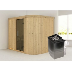 KARIBU Sauna »Saue 4«, inkl. 9 kW Saunaofen mit integrierter Steuerung, für 3 Personen - beige
