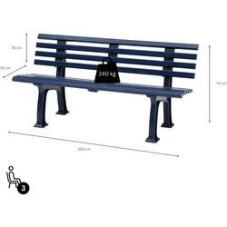 PROREGAL Gartenbank Antigua | 3-Sitzer | Blau | HxBxT 74x150x54cm | UV-beständiger Kunststoff | Parkbank Sitzbank Gartenbänke Balkon Terrasse