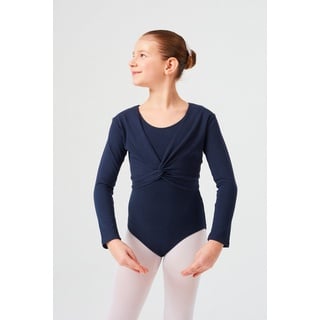 tanzmuster Crop-Top Langarm Ballett Top Mia aus wunderbar weicher Baumwolle Oberteil für Mädchen fürs Kinder Ballett blau 164/170