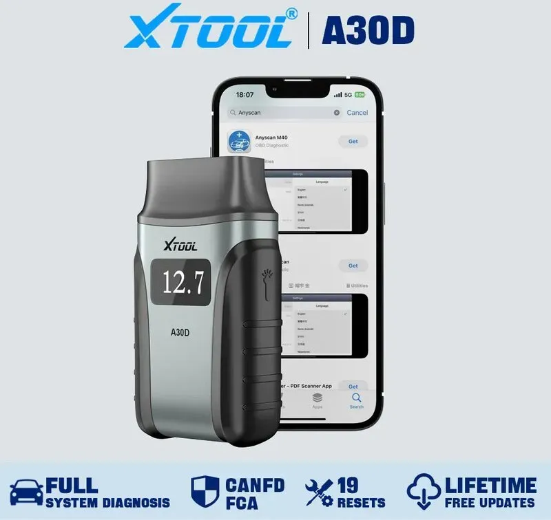 XTOOL A30D OBD2-Diagnosegerät mit Bluetooth, kabelloses Kfz-Diagnosegerät mit 19+ Zurücksetzungen, zweiseitiger/aktiver Testfunktion, für alle Systeme, für Android & iOS, Öl-/ABS-/SAS-/BMS-/DPF-Zurücksetzungen, lebenslange Updates