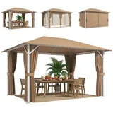 Laube Garten Pavillon Outsunny Metall 60mm UV50+ Moskitonetze Khaki 394x294cm