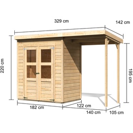 Karibu Merseburg 2 3,22 x 1,22 m natur inkl. Anbaudach