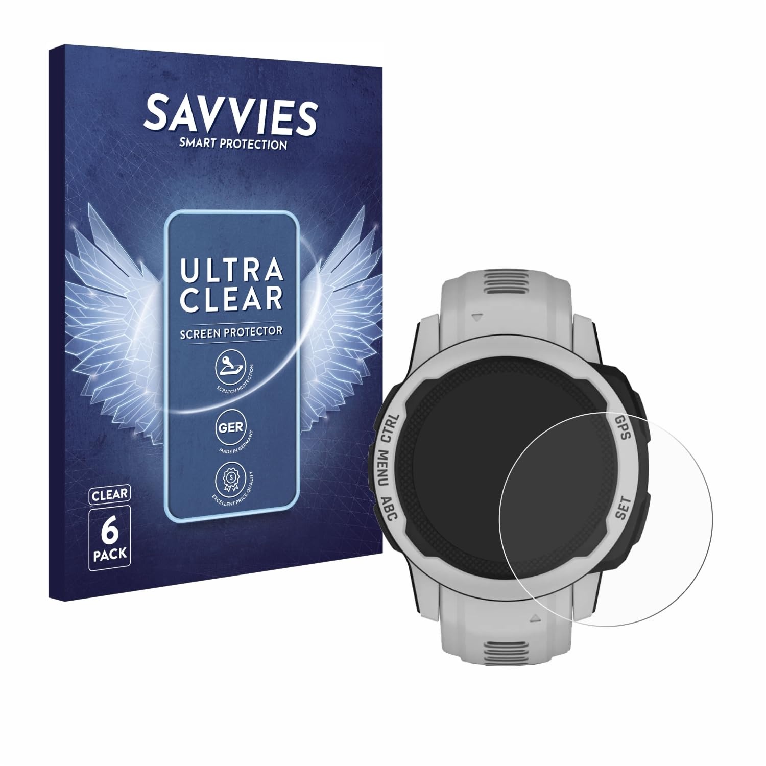 Savvies 6 Stück Schutzfolie für Garmin Instinct 2S Solar (40 mm) Displayschutz-Folie Ultra-Transparent