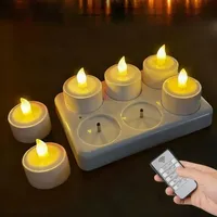 LED Teelichter Wiederaufladbar, 6 LED Kerzen Teelichter mit Fernbedienung und Ladestation, Flammenlose Flackernd Dimmbar Aufladbare Teelichter für