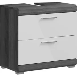 xonox.home Waschbeckenunterschrank 60 x 56 x 34 cm Weiß Hochglanz/Rauchsilber
