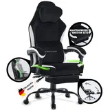 pixelpilot PixelPilot®Ergonomischer Gaming Stuhl [Atmungsaktiver Stoff] mit Fußstütze, Kopf- und Lendenwirbelstütze, PC Stuhl [breite Sitzfläche] - Schwarz)