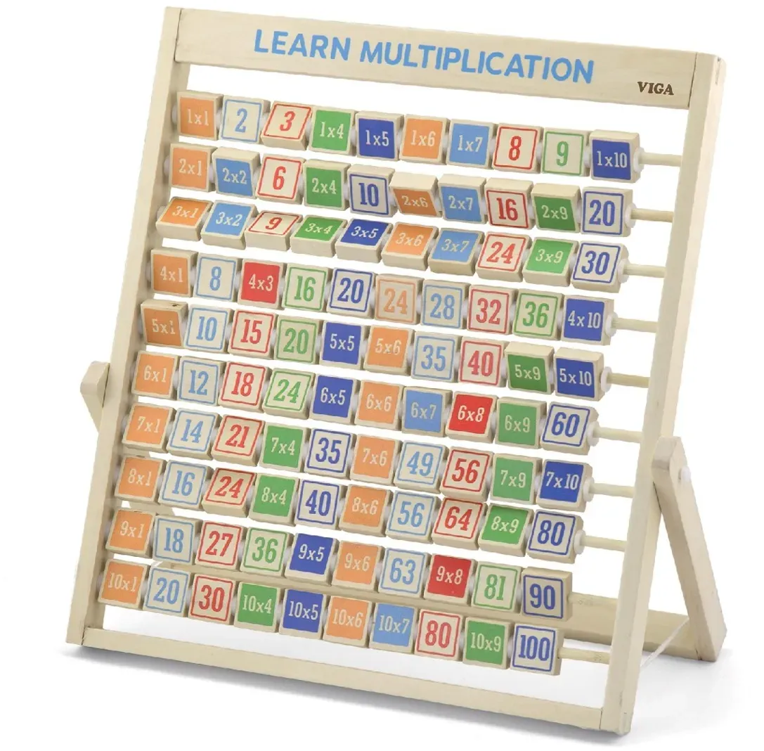 Multiplikationsspiel mit Holzständer 34,5 x 37 x 2,3 cm natur MDF für Kinder - New Classic Toys - drehbare Steine, 1-10 Tabellen