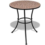 yorten Tisch Mosaiktisch mit Eisenrahmen Gartentisch Bistrotisch keramische Tischplatte Rund, 60 x 70 cm (Ø x H) Terrakotta