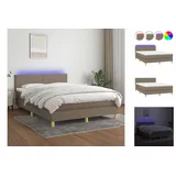 vidaXL Boxspringbett mit Matratze & LED Taupe 140x200 cm Stoff