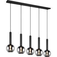 Trio Leuchten Pendelleuchte Clayton 5 flammig, Leuchtmittel E27 - höhenverstellbar bis 150cm, Glas rauchfarbig, exkl 5xE27