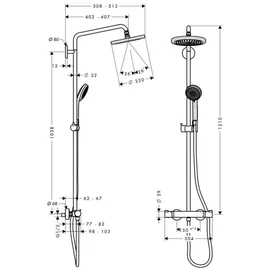 Hansgrohe Croma Showerpipe 220 1jet EcoSmart 9 mit Thermostat 27188000