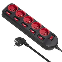 Maclean Brackets Steckdosenleiste 1,5 m Schwarz/Rot 5 St.