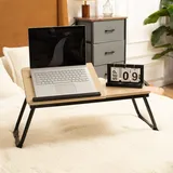 MEUBLE COSY Laptoptisch Frühstückstablett Höhenverstellbar Betttisch Laptopständer mit klappbaren Beinen für Sofa und Bett, Naturfarben + Schwarz, 65x30x27.5cm